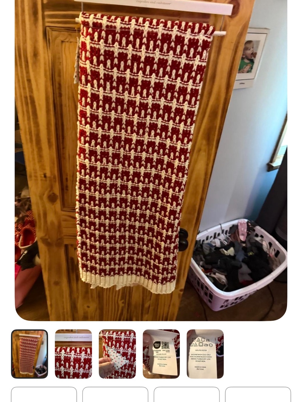 cupcakes & cashmere Red and Cream Knit Throw Blanket